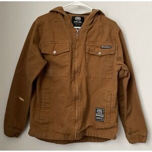 Ecko Jacket Women M Brown Canvas Unlined Zip Barn Utility Chore VTG Brown Y2K